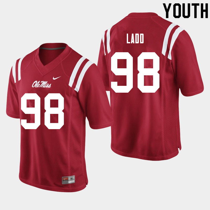 Youth #98 Clayton Ladd Ole Miss Rebels College Football Jerseys Sale-Red